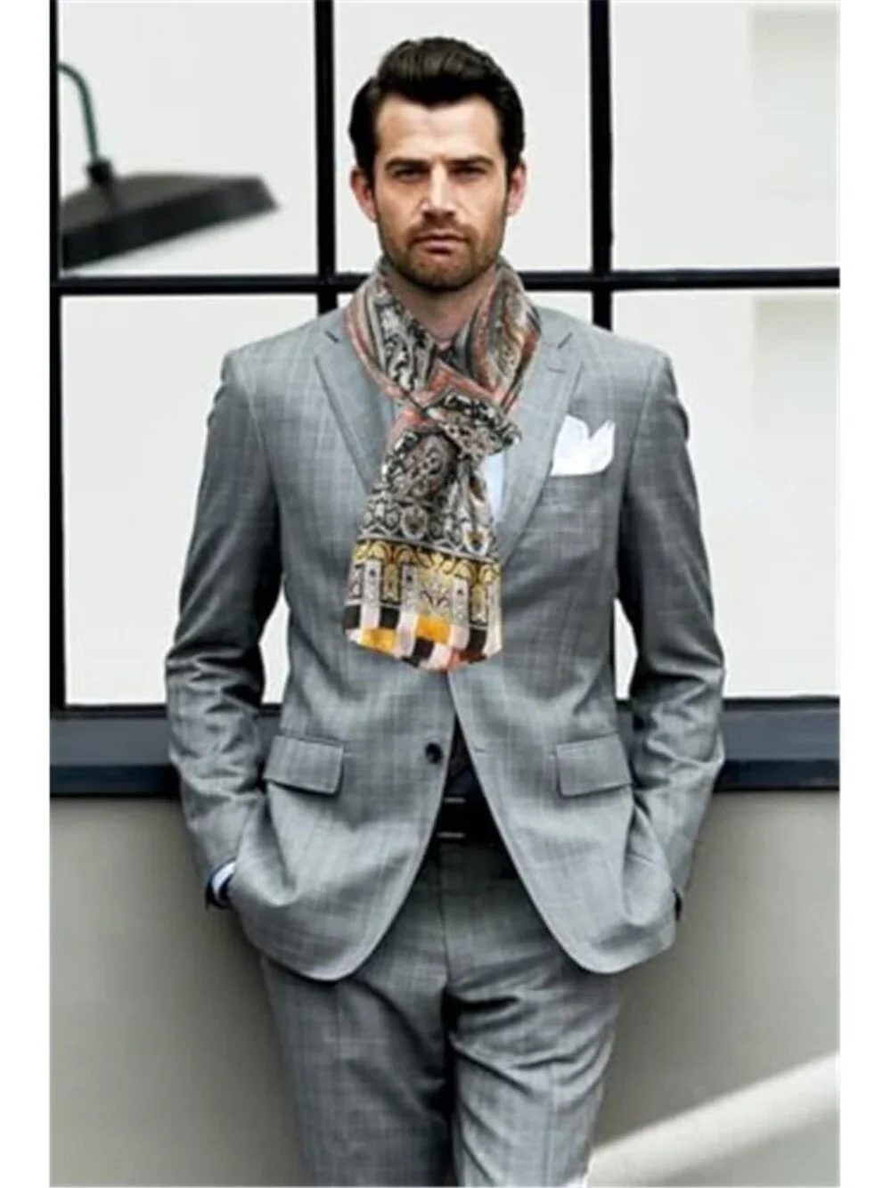 Men's Silk Feel Long Scarf Lightweight Business Dress Shawl Wrap